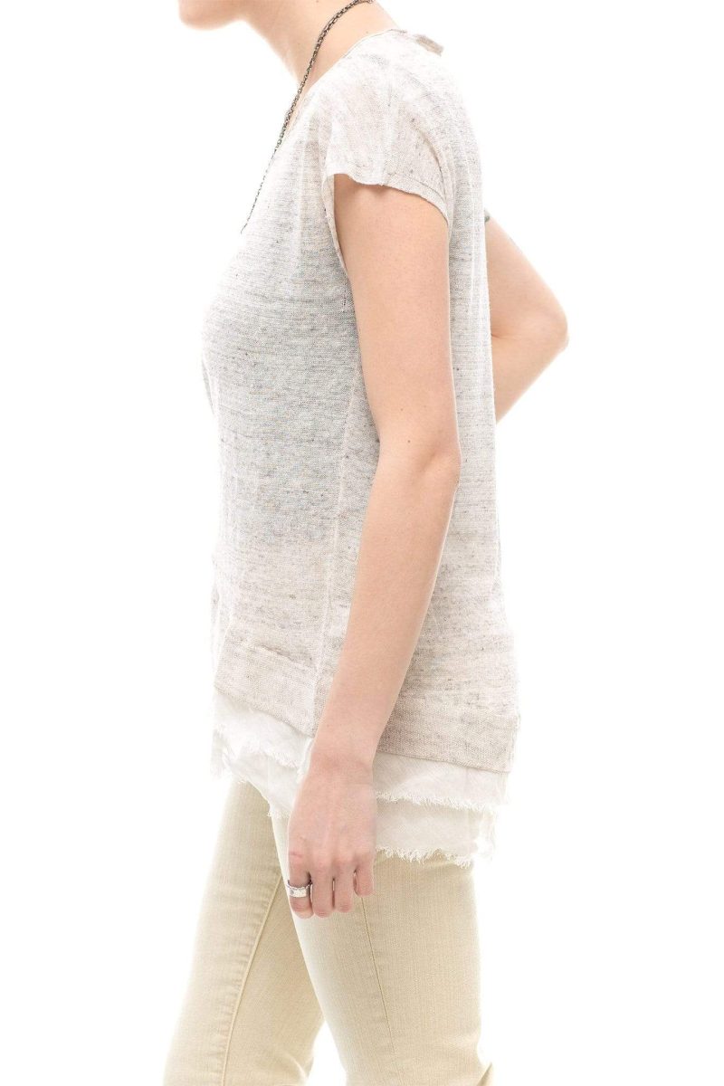 tonet windy long grey s s v neck top w white linen layered bottom ladies blouses 15964523331677